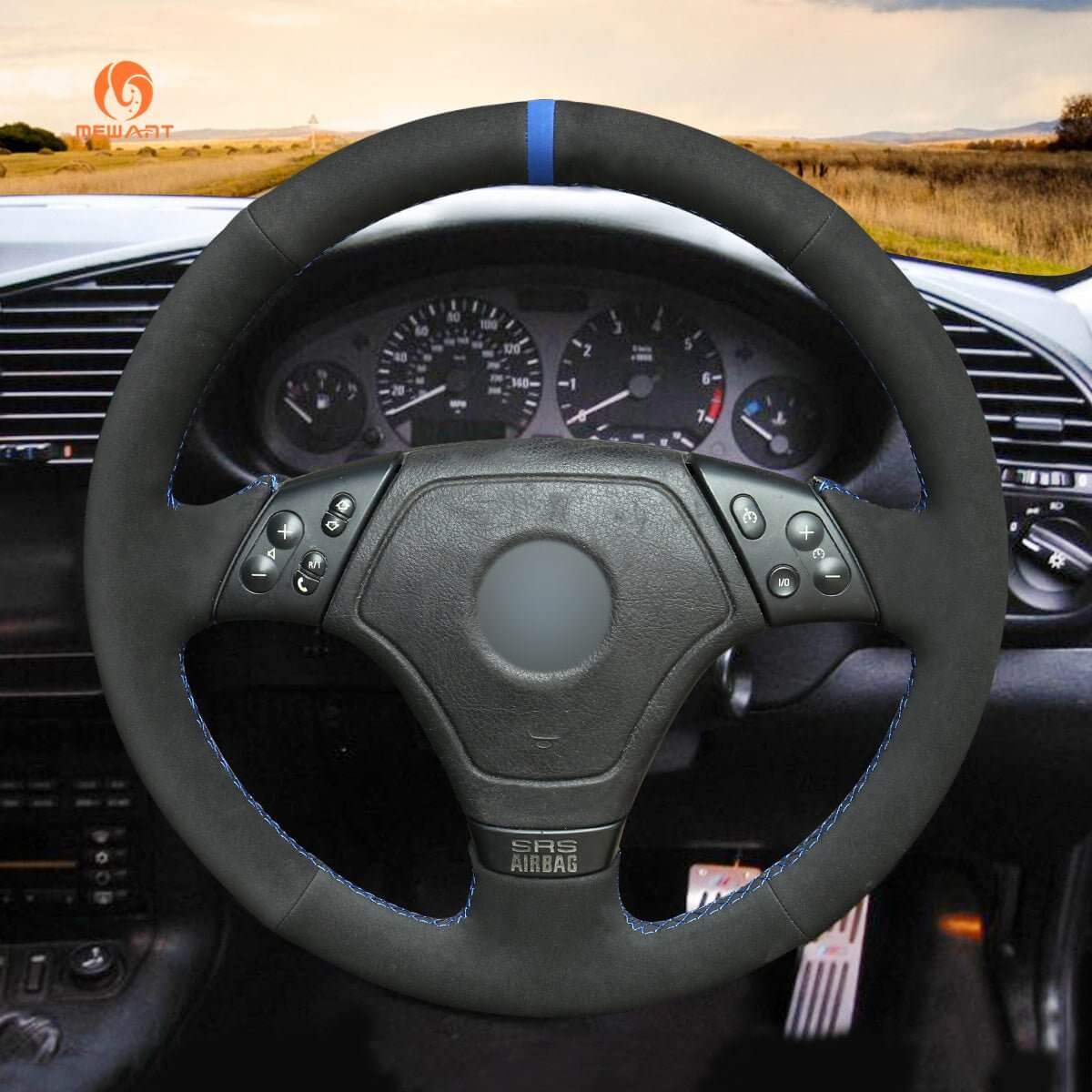 MEWANT Hand Stitch Car Steering Wheel Cover for BMW 3 Series E36 1995 - 2000 - Alcantara, Leather, Carbon Fiber, Easy Install, Non - Slip, Best Steering Wheel Cover