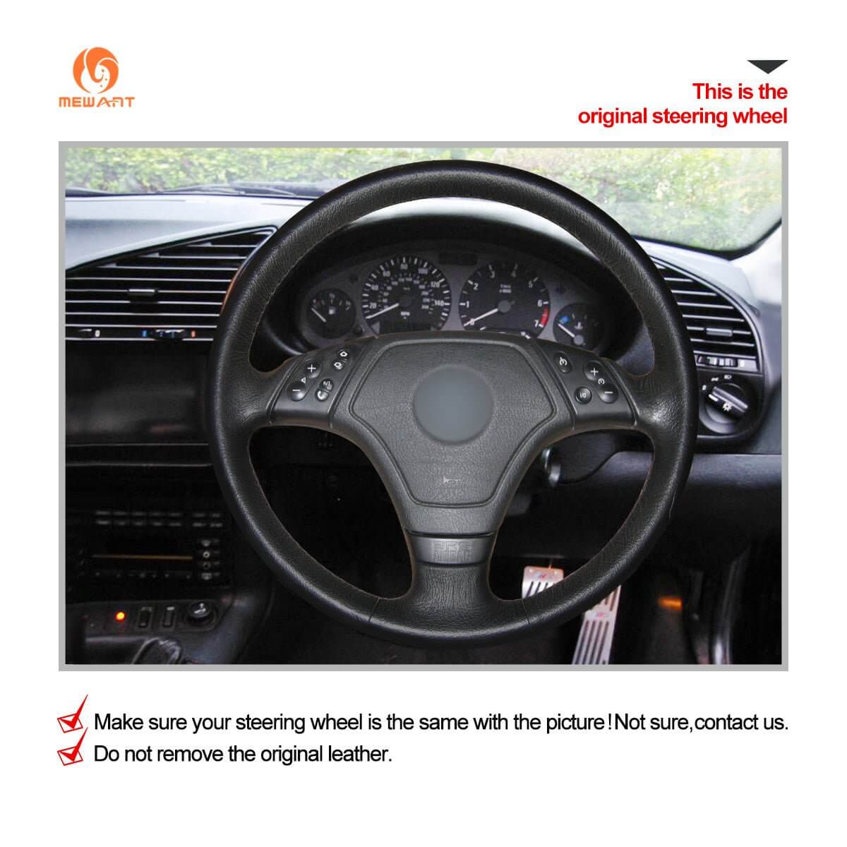 MEWANT Hand Stitch Car Steering Wheel Cover for BMW 3 Series E36 1995 - 2000 - Alcantara, Leather, Carbon Fiber, Easy Install, Non - Slip, Best Steering Wheel Cover