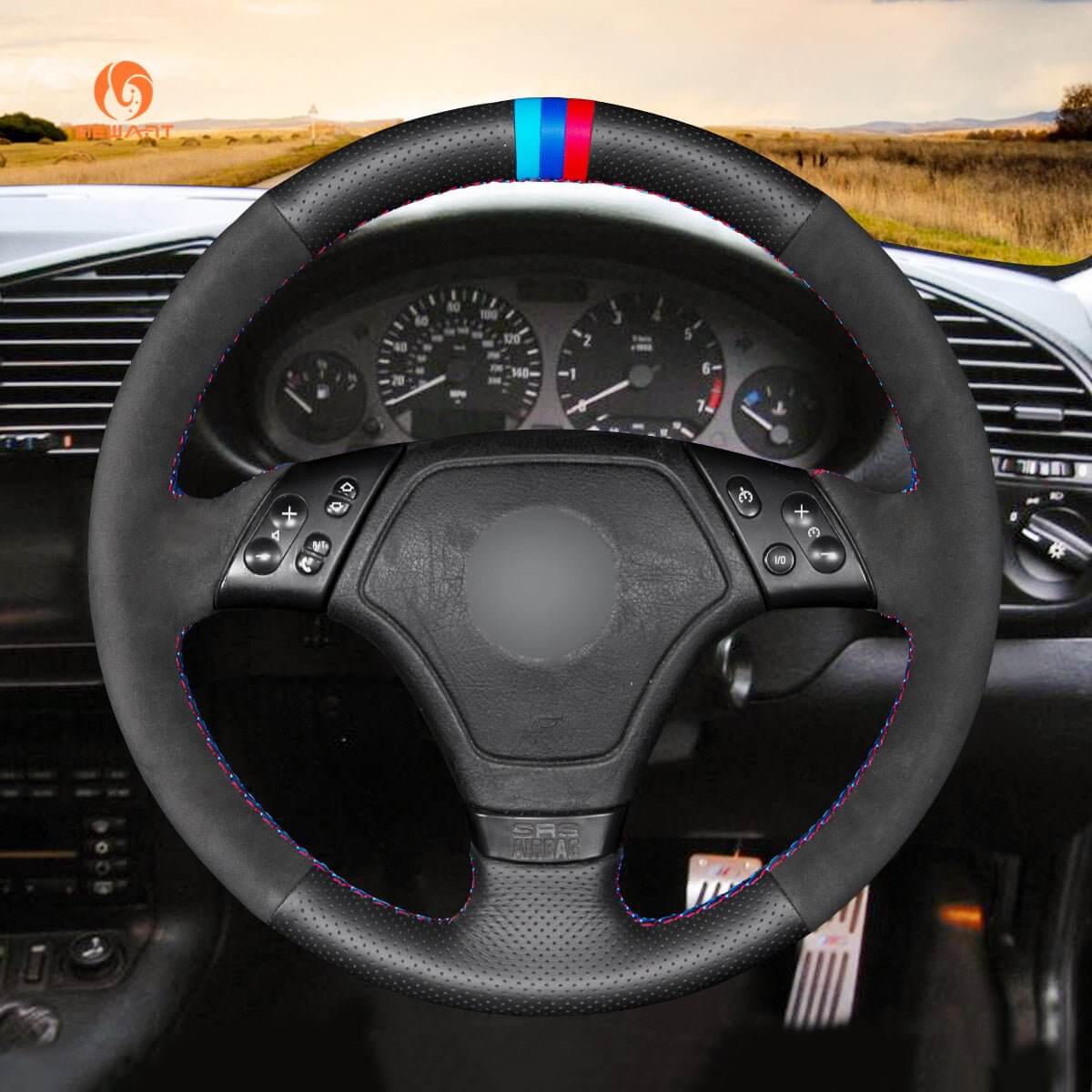 MEWANT Hand Stitch Car Steering Wheel Cover for BMW 3 Series E36 1995 - 2000 - Alcantara, Leather, Carbon Fiber, Easy Install, Non - Slip, Best Steering Wheel Cover