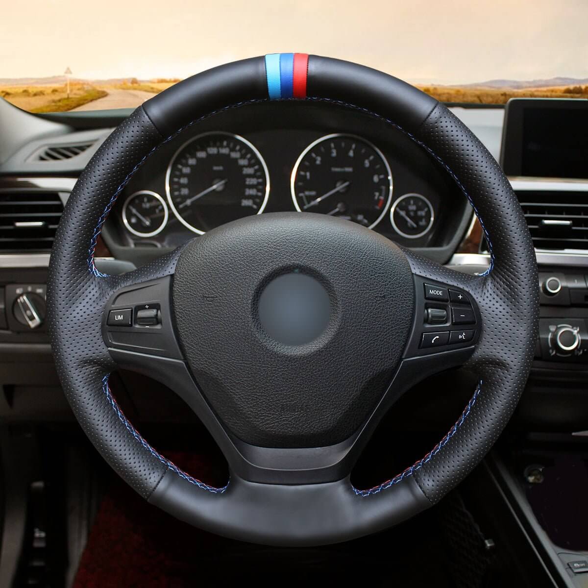 MEWANT Hand Stitch Car Steering Wheel Cover for BMW 3 Series F30 F34 Gran Turismo 2012 - 2018 - Alcantara, Leather, Carbon Fiber, Easy Install, Non - Slip, Best Steering Wheel Cover