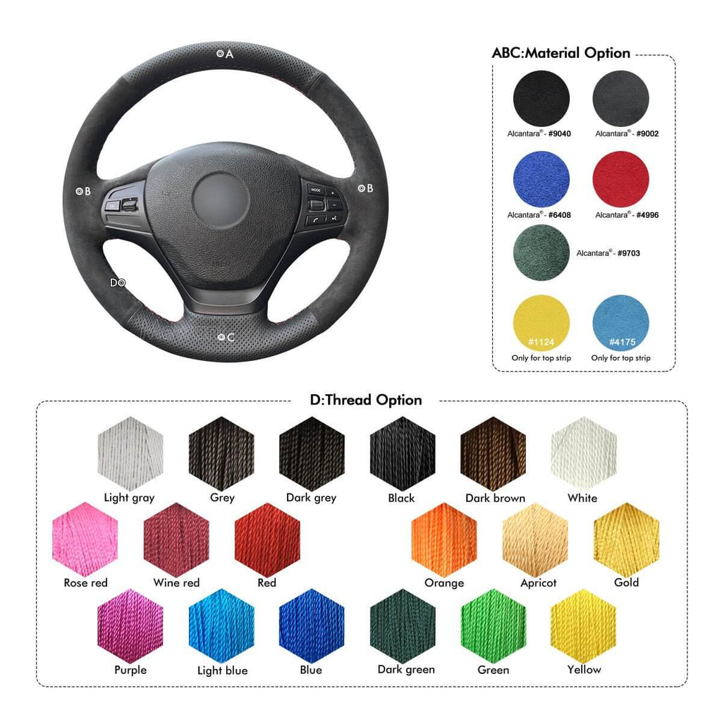 MEWANT Hand Stitch Car Steering Wheel Cover for BMW 3 Series F30 F34 Gran Turismo 2012 - 2018 - Alcantara, Leather, Carbon Fiber, Easy Install, Non - Slip, Best Steering Wheel Cover
