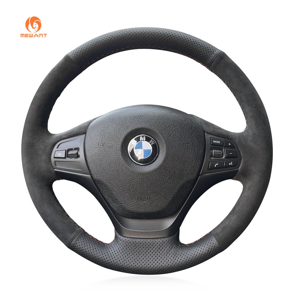 MEWANT Hand Stitch Car Steering Wheel Cover for BMW 3 Series F30 (Sedan) 2012 - 2018 / F34 (Gran Turismo) 2012 - 2018 - Alcantara, Leather, Carbon Fiber, Easy Install, Non - Slip, Best Steering Wheel Cover