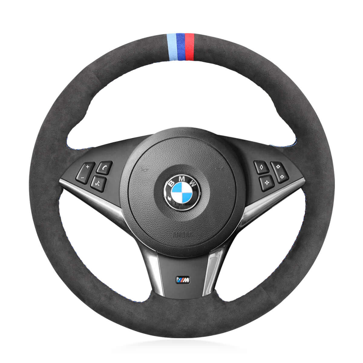 MEWANT Hand Stitch Car Steering Wheel Cover for BMW 5 Series E60 E61 2003 - 2010 / 6 Series E63 E64 2004 - 2009 - Alcantara, Leather, Carbon Fiber, Easy Install, Non - Slip, Best Steering Wheel Cover