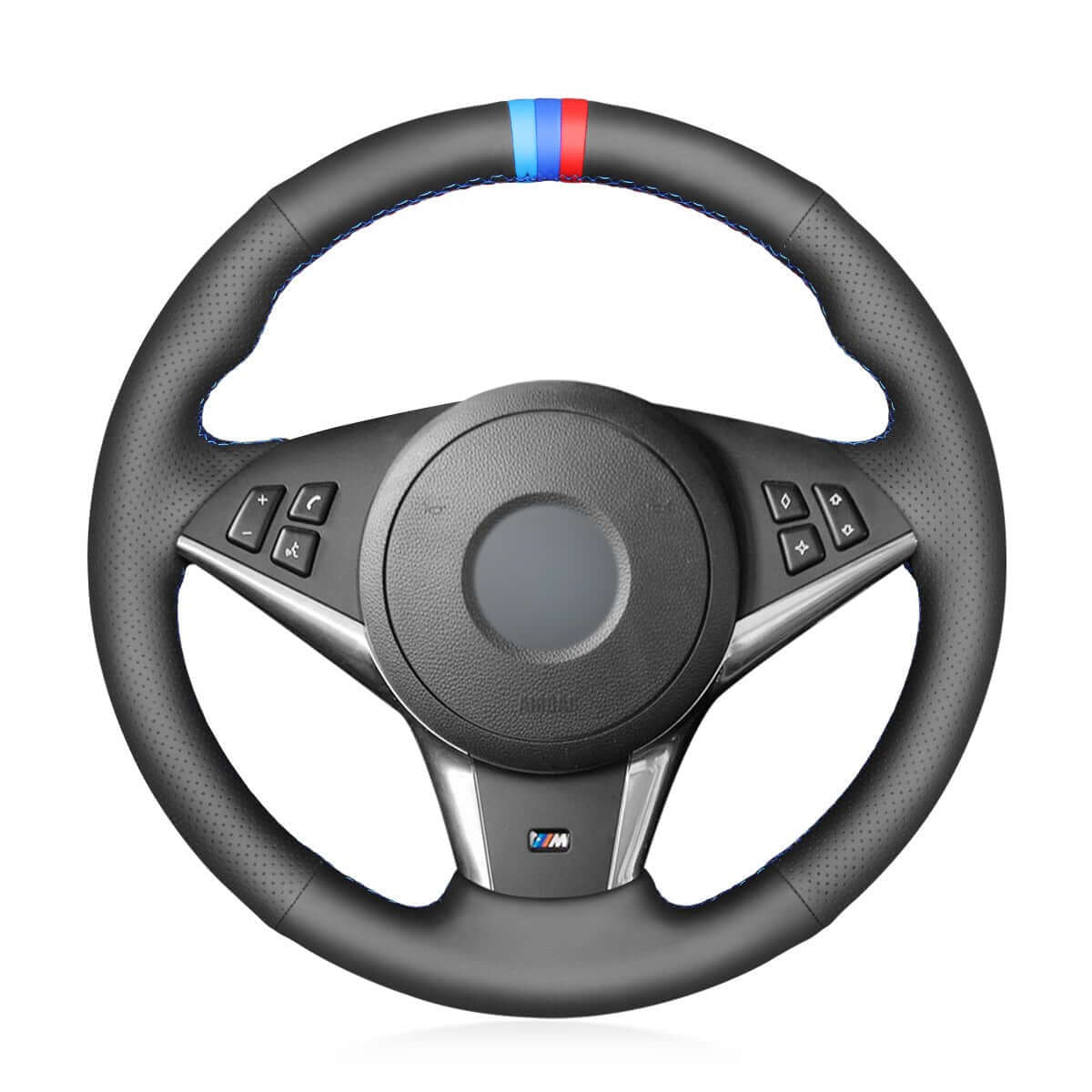 MEWANT Hand Stitch Car Steering Wheel Cover for BMW 5 Series E60 E61 2003 - 2010 / 6 Series E63 E64 2004 - 2009 - Alcantara, Leather, Carbon Fiber, Easy Install, Non - Slip, Best Steering Wheel Cover