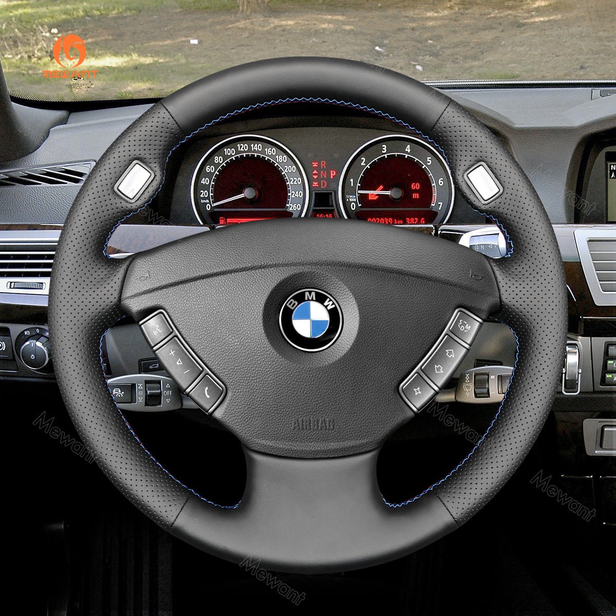 MEWANT Hand Stitch Car Steering Wheel Cover for BMW 7 Series (E65/E66) 2001 - 2008 - Mewant Cover