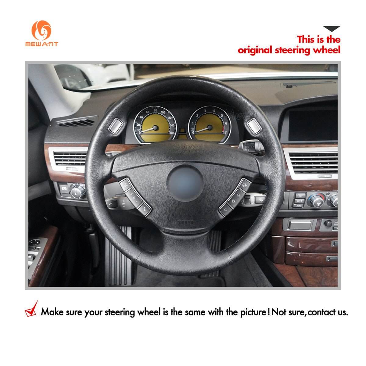 MEWANT Hand Stitch Car Steering Wheel Cover for BMW 7 Series (E65/E66) 2001 - 2008 - Alcantara, Leather, Carbon Fiber, Easy Install, Non - Slip, Best Steering Wheel Cover
