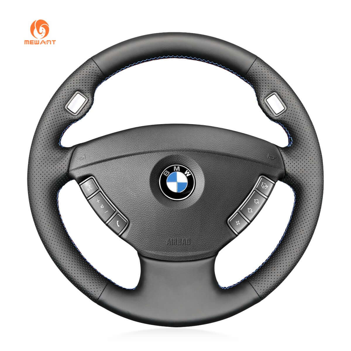 MEWANT Hand Stitch Car Steering Wheel Cover for BMW 7 Series (E65/E66) 2001 - 2008 - Alcantara, Leather, Carbon Fiber, Easy Install, Non - Slip, Best Steering Wheel Cover
