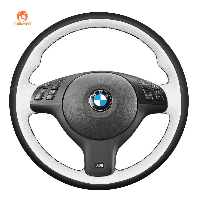 MEWANT Hand Stitch Car Steering Wheel Cover for BMW M Sport E46 330i 330Ci / E39 540i 525i 530i / M3 E46 / M5 E39 - Alcantara, Leather, Carbon Fiber, Easy Install, Non - Slip, Best Steering Wheel Cover