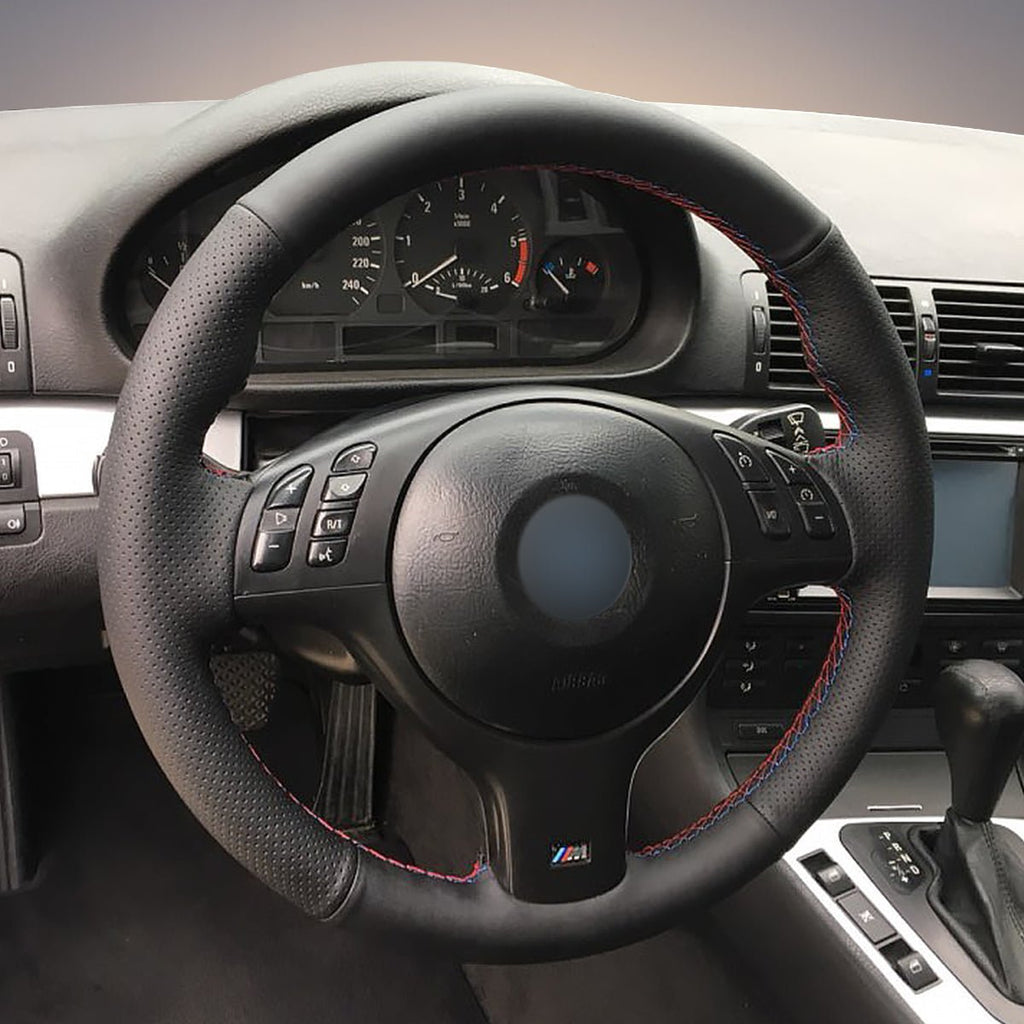 MEWANT Hand Stitch Car Steering Wheel Cover for BMW M Sport E46 330i 330Ci / E39 540i 525i 530i / M3 E46 / M5 E39 - Alcantara, Leather, Carbon Fiber, Easy Install, Non - Slip, Best Steering Wheel Cover