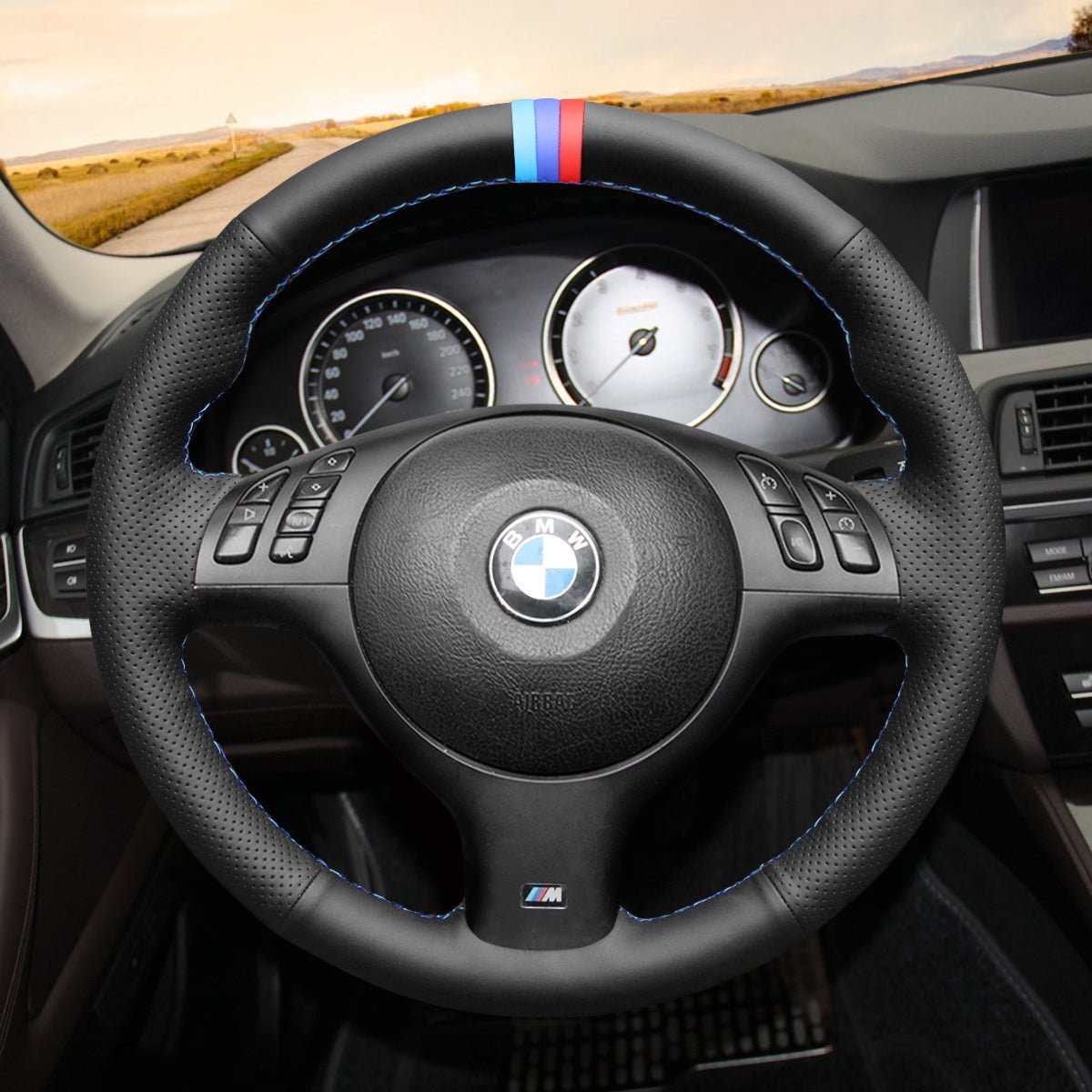 MEWANT Hand Stitch Car Steering Wheel Cover for BMW M Sport E46 330i 330Ci / E39 540i 525i 530i / M3 E46 / M5 E39 - Alcantara, Leather, Carbon Fiber, Easy Install, Non - Slip, Best Steering Wheel Cover