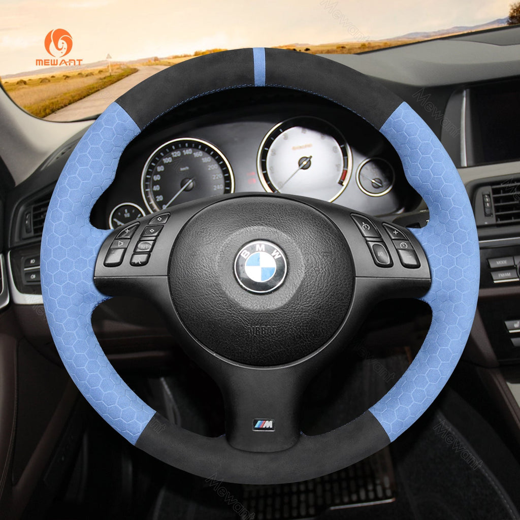 MEWANT Hand Stitch Car Steering Wheel Cover for BMW M Sport E46 330i 330Ci / E39 540i 525i 530i / M3 E46 / M5 E39 - Alcantara, Leather, Carbon Fiber, Easy Install, Non - Slip, Best Steering Wheel Cover