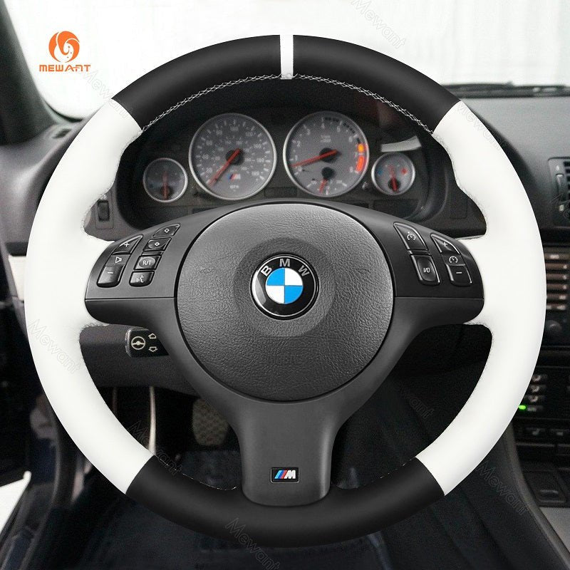 MEWANT Hand Stitch Car Steering Wheel Cover for BMW M Sport E46 330i 330Ci / E39 540i 525i 530i / M3 E46 / M5 E39 - Alcantara, Leather, Carbon Fiber, Easy Install, Non - Slip, Best Steering Wheel Cover