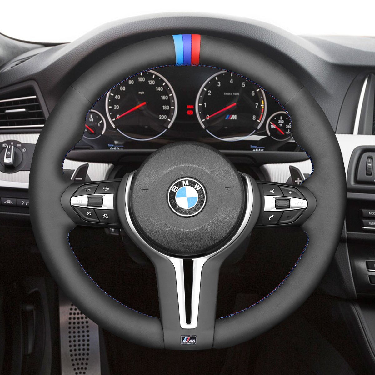 MEWANT Hand Stitch Car Steering Wheel Cover for BMW M2 F87 M3 F80 M4 F82 F83 M5 F10 M6 F06 F12 F13 X5 M X6 M F86 - Alcantara, Leather, Carbon Fiber, Easy Install, Non - Slip, Best Steering Wheel Cover