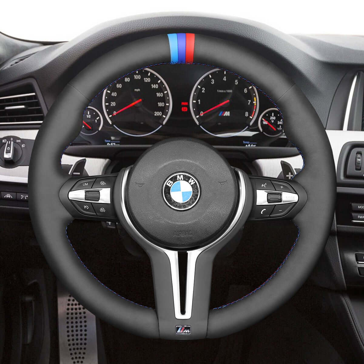 MEWANT Hand Stitch Car Steering Wheel Cover for BMW M2 F87 M3 F80 M4 F82 F83 M5 F10 M6 F06 F12 F13 X5 M X6 M F86 - Alcantara, Leather, Carbon Fiber, Easy Install, Non - Slip, Best Steering Wheel Cover