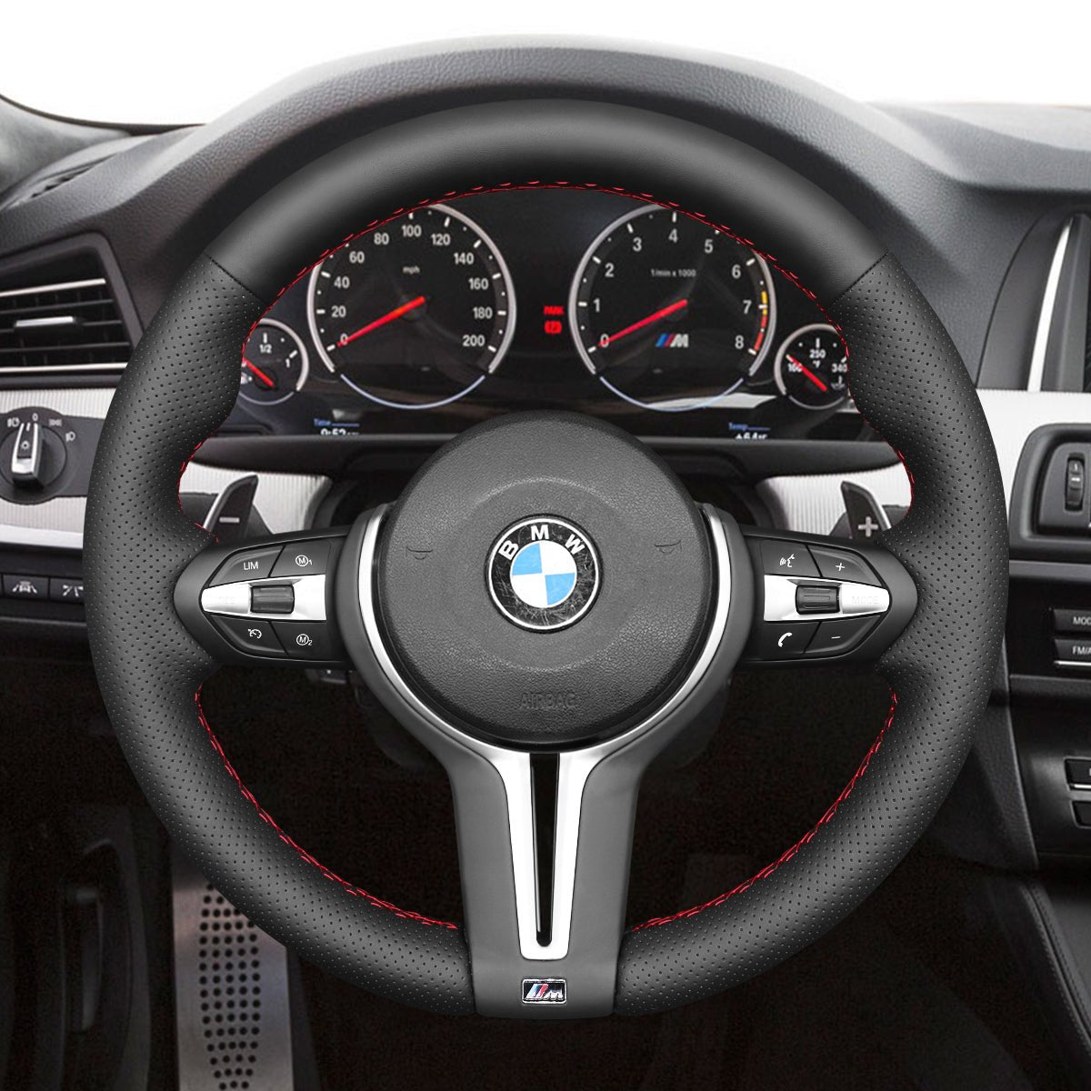 MEWANT Hand Stitch Car Steering Wheel Cover for BMW M2 F87 M3 F80 M4 F82 F83 M5 F10 M6 F06 F12 F13 X5 M X6 M F86 - Alcantara, Leather, Carbon Fiber, Easy Install, Non - Slip, Best Steering Wheel Cover