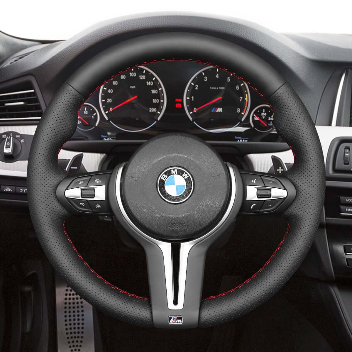 MEWANT Hand Stitch Car Steering Wheel Cover for BMW M2 F87 M3 F80 M4 F82 F83 M5 F10 M6 F06 F12 F13 X5 M X6 M F86 - Alcantara, Leather, Carbon Fiber, Easy Install, Non - Slip, Best Steering Wheel Cover