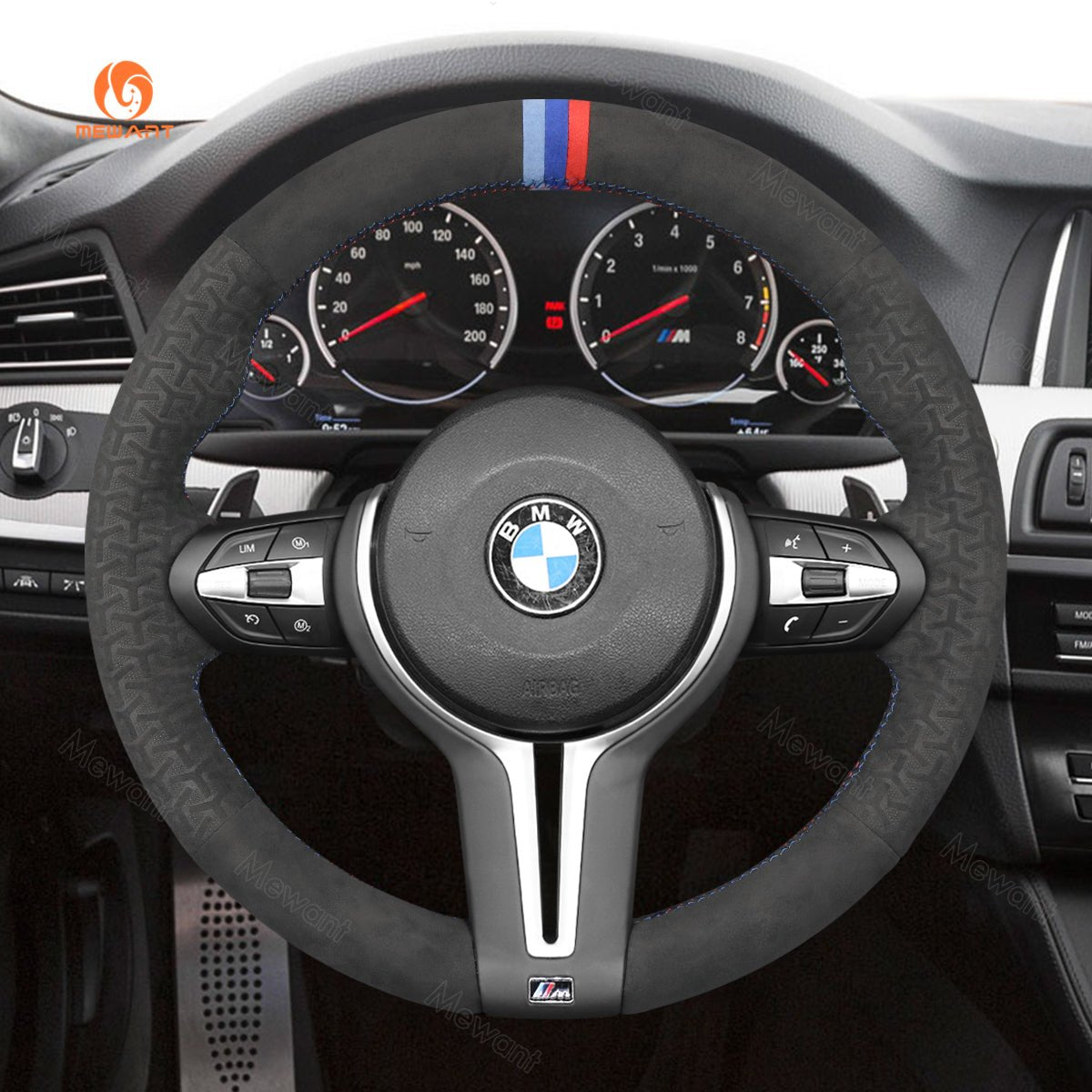 MEWANT Hand Stitch Car Steering Wheel Cover for BMW M2 F87 M3 F80 M4 F82 F83 M5 F10 M6 F06 F12 F13 X5 M X6 M F86 - Alcantara, Leather, Carbon Fiber, Easy Install, Non - Slip, Best Steering Wheel Cover