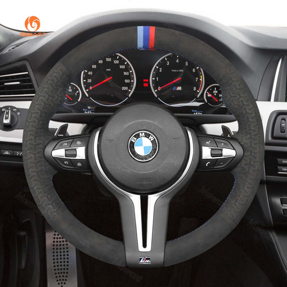MEWANT Hand Stitch Car Steering Wheel Cover for BMW M2 F87 M3 F80 M4 F82 F83 M5 F10 M6 F06 F12 F13 X5 M X6 M F86 - Alcantara, Leather, Carbon Fiber, Easy Install, Non - Slip, Best Steering Wheel Cover