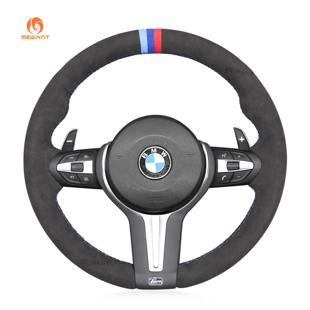 MEWANT Hand Stitch Car Steering Wheel Cover for BMW M2 F87 M3 F80 M4 F82 F83 M5 F10 M6 F06 F12 F13 X5 M X6 M F86 - Alcantara, Leather, Carbon Fiber, Easy Install, Non - Slip, Best Steering Wheel Cover