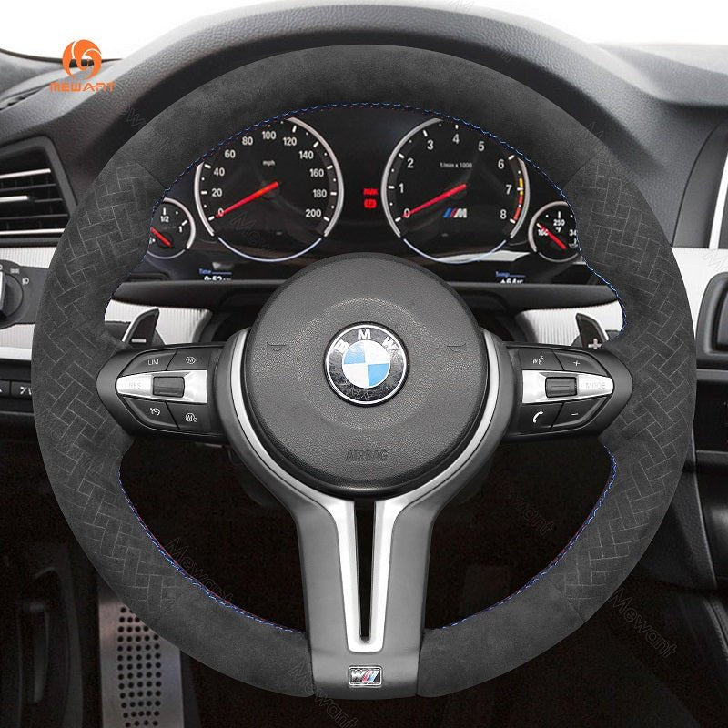MEWANT Hand Stitch Car Steering Wheel Cover for BMW M2 F87 M3 F80 M4 F82 F83 M5 F10 M6 F06 F12 F13 X5 M X6 M F86 - Alcantara, Leather, Carbon Fiber, Easy Install, Non - Slip, Best Steering Wheel Cover