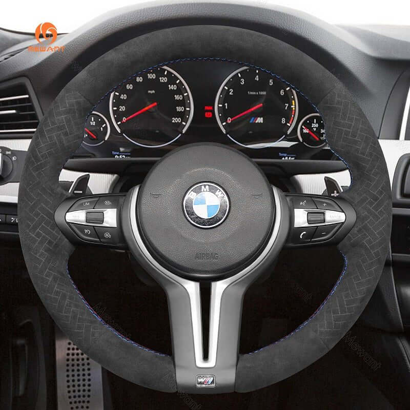 MEWANT Hand Stitch Car Steering Wheel Cover for BMW M2 F87 M3 F80 M4 F82 F83 M5 F10 M6 F06 F12 F13 X5 M X6 M F86 - Alcantara, Leather, Carbon Fiber, Easy Install, Non - Slip, Best Steering Wheel Cover