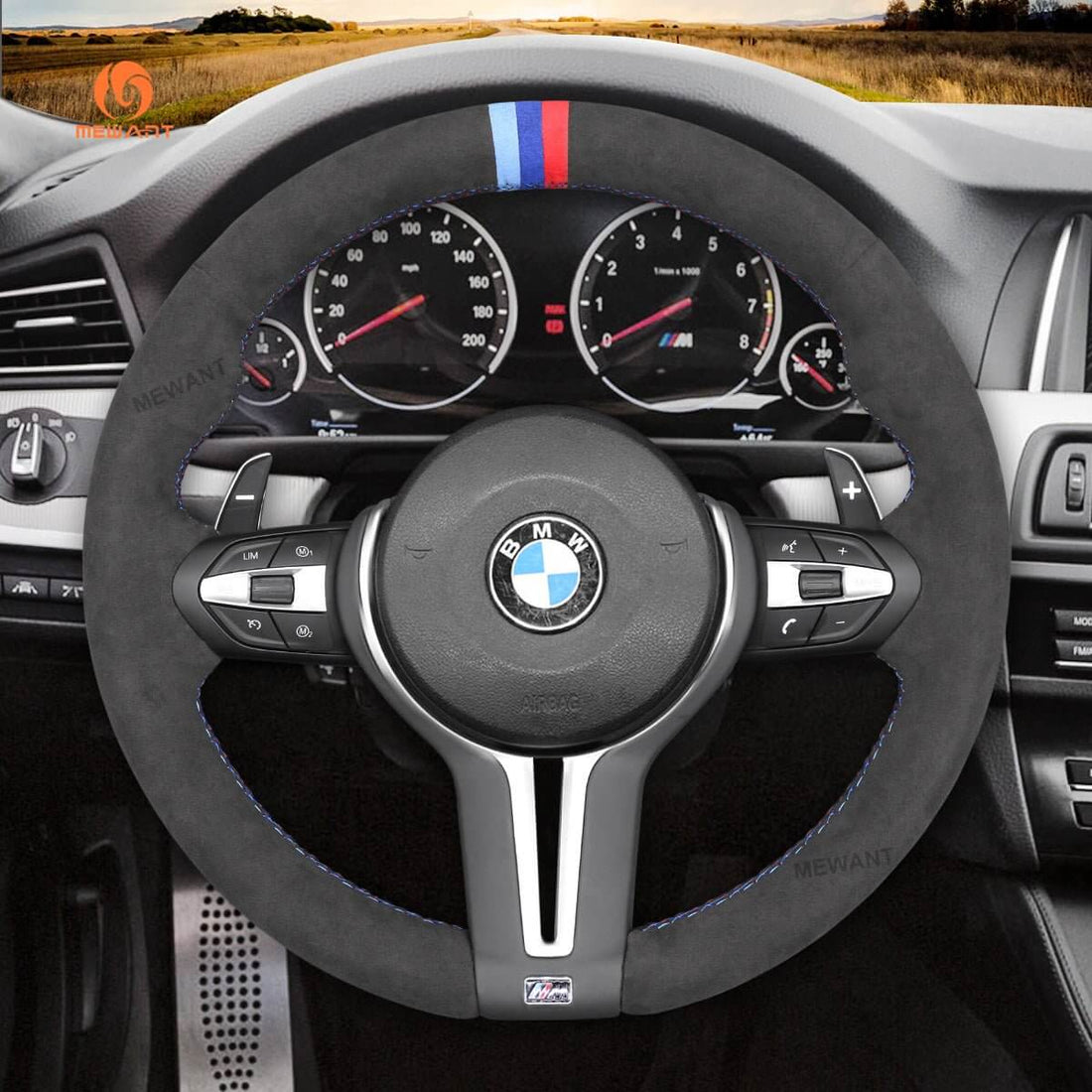 MEWANT Steering Wheel Cover for BMW M2 F87 M3 F80 M4 F82 F83 M5 F10 M6 F06 F12 F13 X5 M X6 M F86 2015-2021