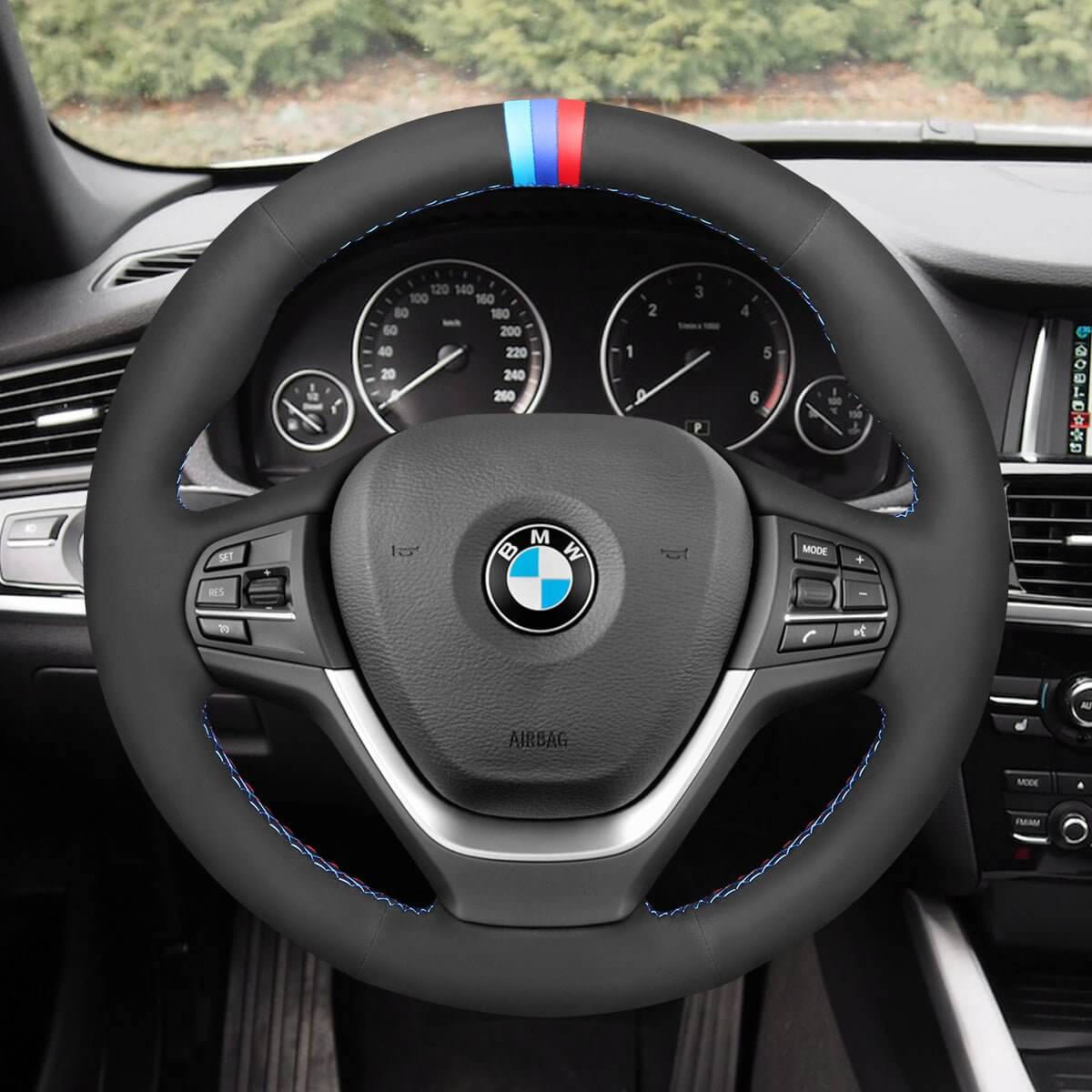 MEWANT Hand Stitch Car Steering Wheel Cover for BMW X3 F25 2011 - 2017 / X4 F26 2014 - 2018 - Alcantara, Leather, Carbon Fiber, Easy Install, Non - Slip, Best Steering Wheel Cover