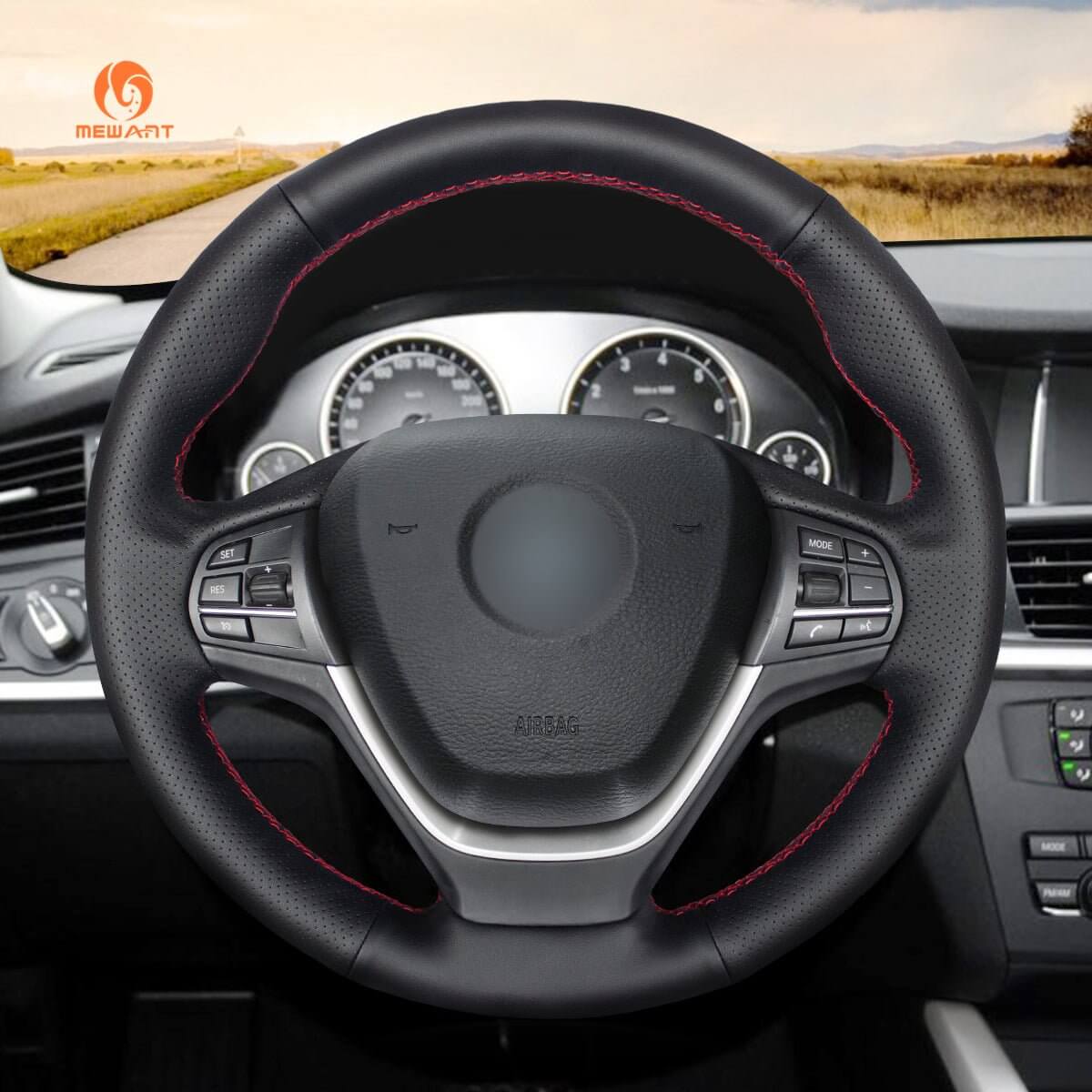 MEWANT Hand Stitch Car Steering Wheel Cover for BMW X3 F25 2011 - 2017 / X4 F26 2014 - 2018 - Alcantara, Leather, Carbon Fiber, Easy Install, Non - Slip, Best Steering Wheel Cover