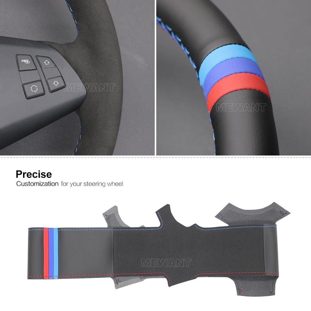 MEWANT Hand Stitch Car Steering Wheel Cover for BMW X5 E70 2007 - 2013 - Alcantara, Leather, Carbon Fiber, Easy Install, Non - Slip, Best Steering Wheel Cover