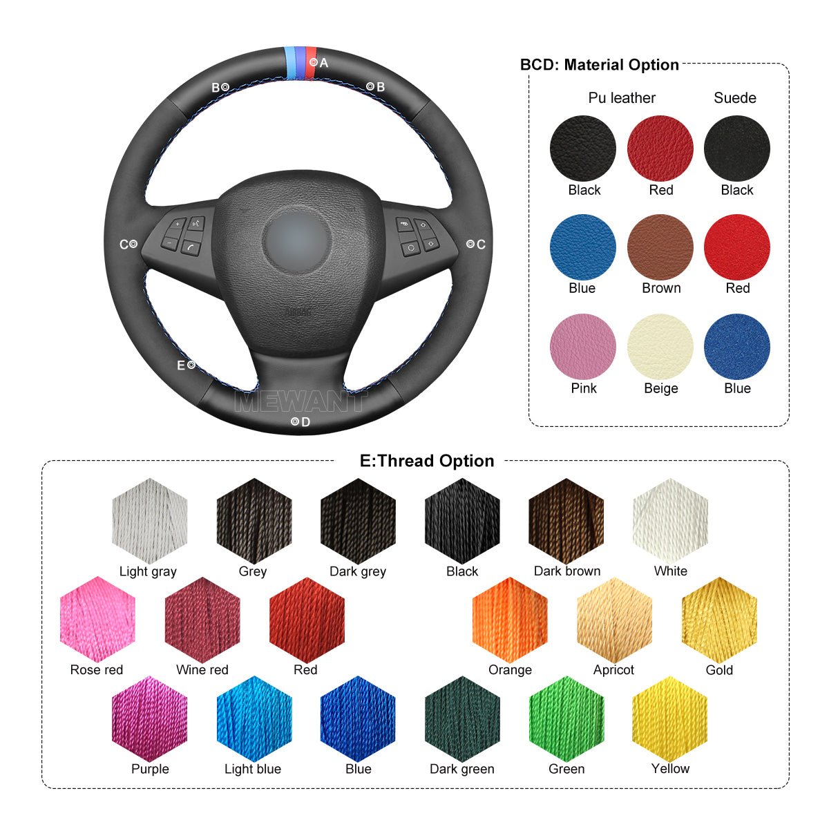 MEWANT Hand Stitch Car Steering Wheel Cover for BMW X5 E70 2007 - 2013 - Mewant Cover