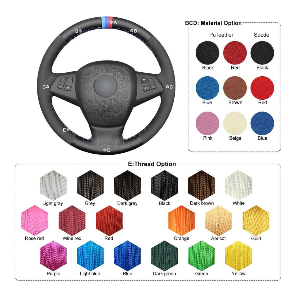 MEWANT Hand Stitch Car Steering Wheel Cover for BMW X5 E70 2007 - 2013 - Alcantara, Leather, Carbon Fiber, Easy Install, Non - Slip, Best Steering Wheel Cover