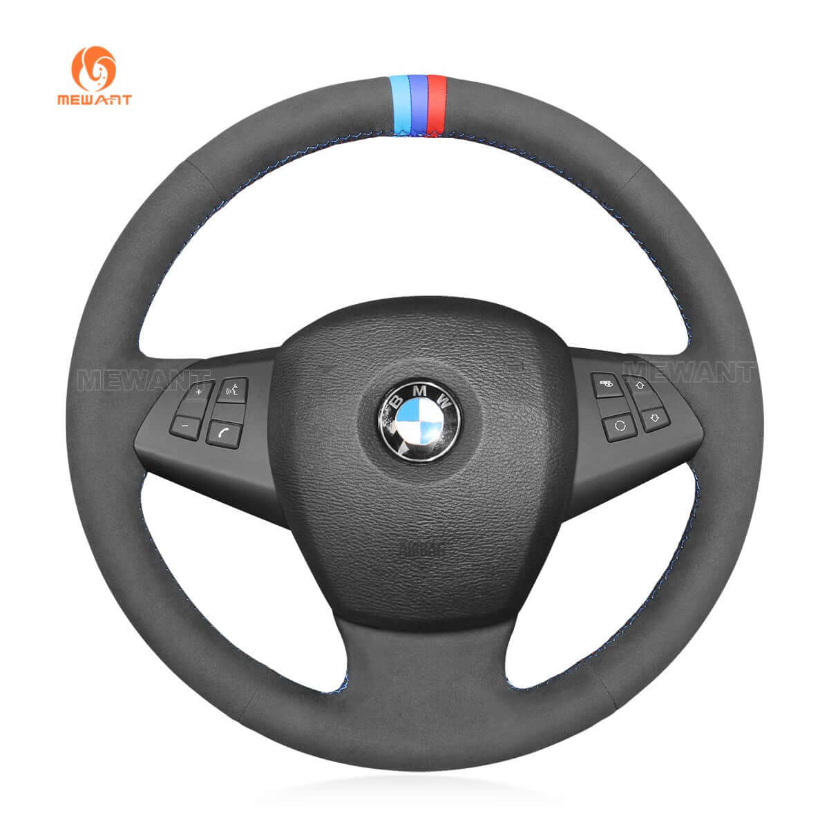 MEWANT Hand Stitch Car Steering Wheel Cover for BMW X5 E70 2007 - 2013 - Alcantara, Leather, Carbon Fiber, Easy Install, Non - Slip, Best Steering Wheel Cover