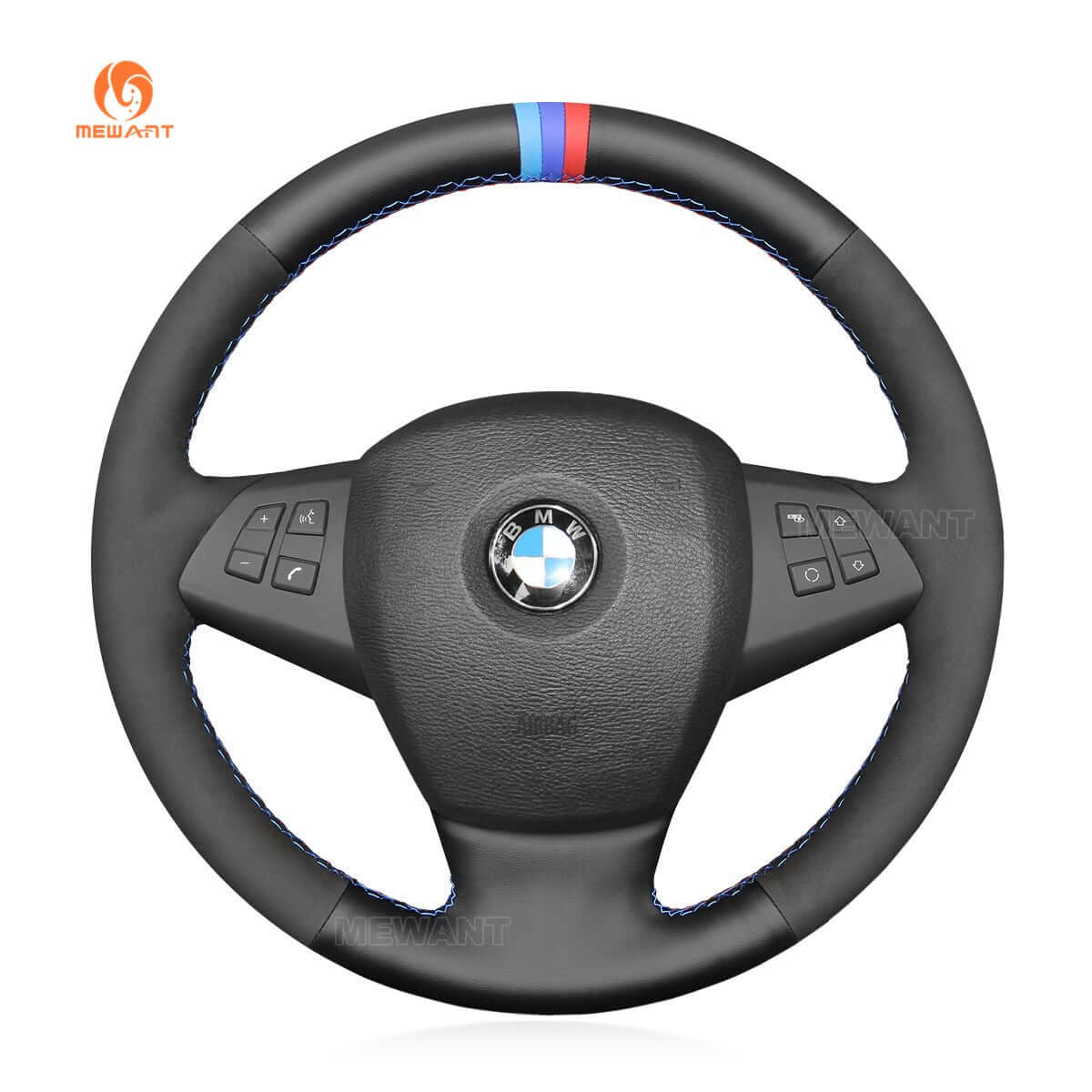 MEWANT Hand Stitch Car Steering Wheel Cover for BMW X5 E70 2007 - 2013 - Alcantara, Leather, Carbon Fiber, Easy Install, Non - Slip, Best Steering Wheel Cover