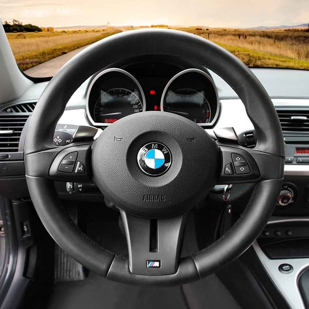 MEWANT Hand Stitch Car Steering Wheel Cover for BMW Z4 E85 E86 / Z4 M - Alcantara, Leather, Carbon Fiber, Easy Install, Non - Slip, Best Steering Wheel Cover
