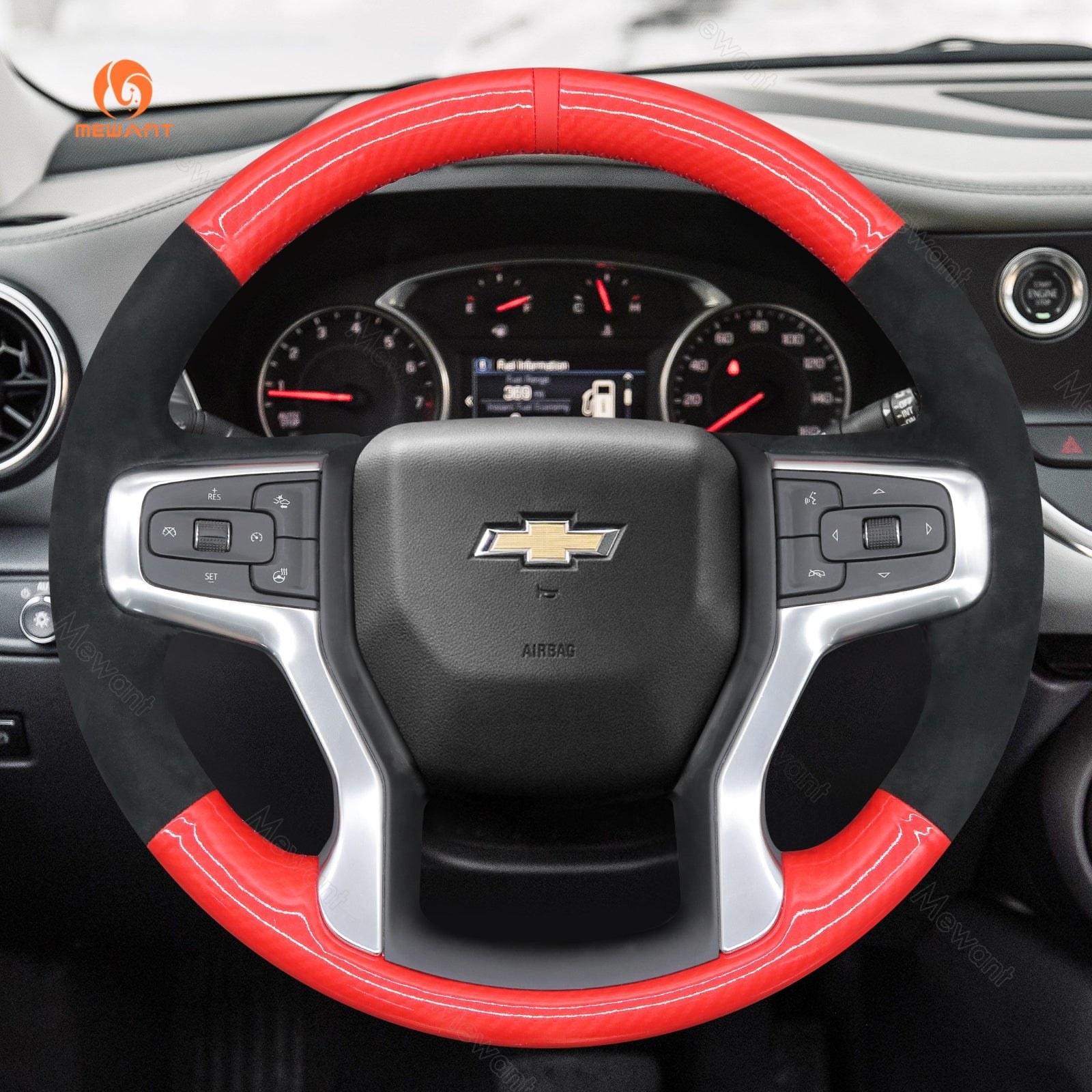 MEWANT Hand Stitch Car Steering Wheel Cover for Chevrolet Blazer Silverado Suburban Tahoe - Alcantara, Leather, Carbon Fiber, Easy Install, Non - Slip, Best Steering Wheel Cover