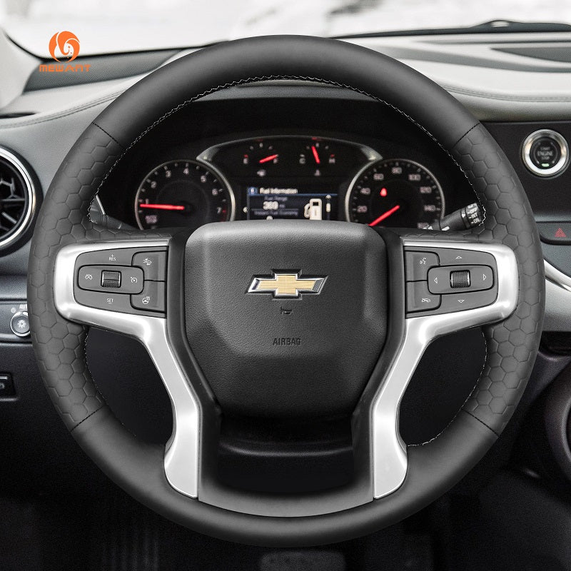 MEWANT Hand Stitch Car Steering Wheel Cover for Chevrolet Blazer Silverado Suburban Tahoe - Alcantara, Leather, Carbon Fiber, Easy Install, Non - Slip, Best Steering Wheel Cover