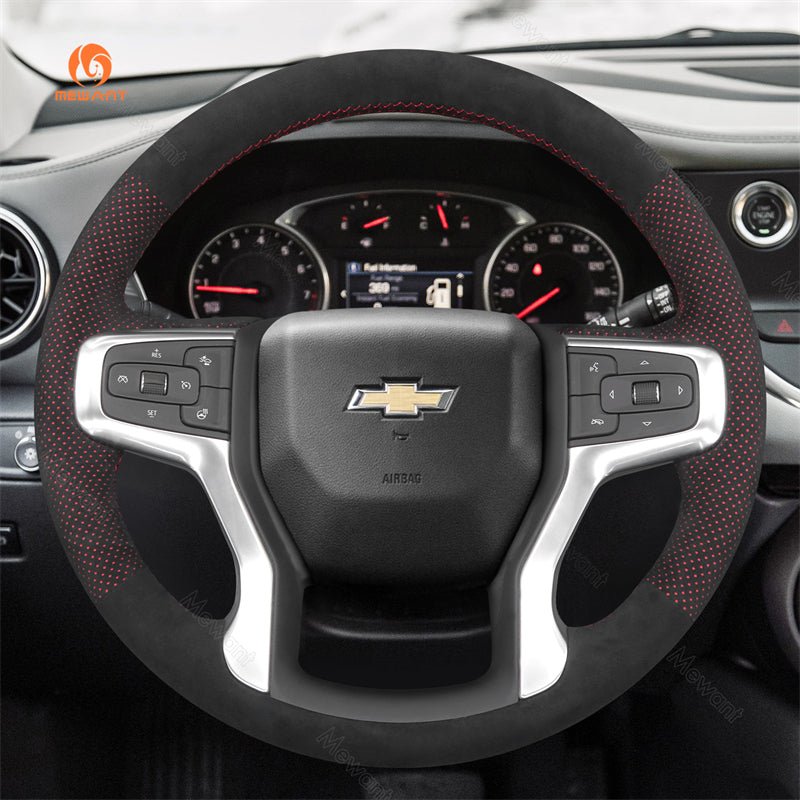 MEWANT Hand Stitch Car Steering Wheel Cover for Chevrolet Blazer Silverado Suburban Tahoe - Alcantara, Leather, Carbon Fiber, Easy Install, Non - Slip, Best Steering Wheel Cover