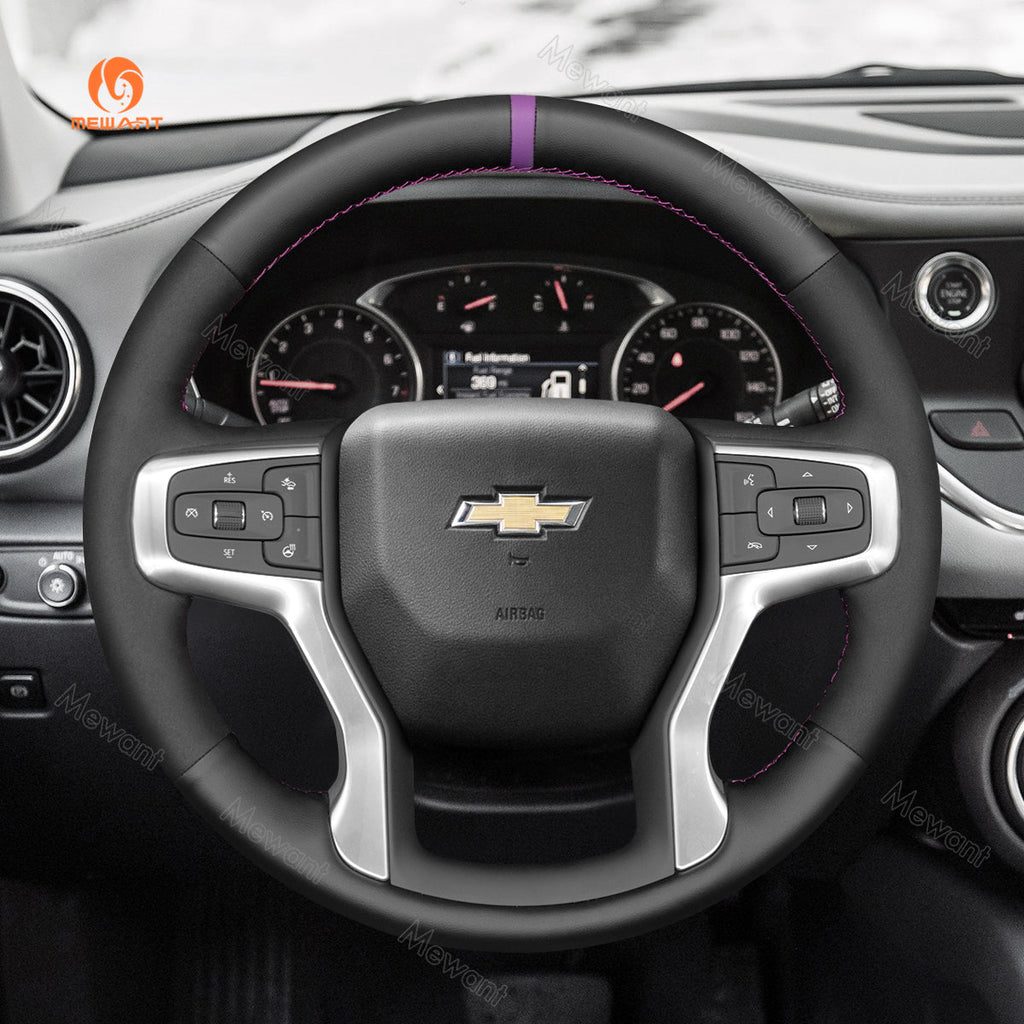 MEWANT Hand Stitch Car Steering Wheel Cover for Chevrolet Blazer Silverado Suburban Tahoe - Alcantara, Leather, Carbon Fiber, Easy Install, Non - Slip, Best Steering Wheel Cover
