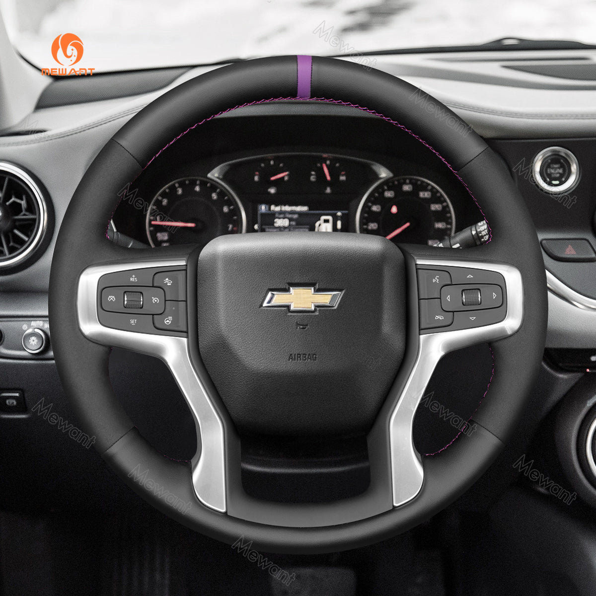 MEWANT Hand Stitch Car Steering Wheel Cover for Chevrolet Blazer Silverado Suburban Tahoe - Alcantara, Leather, Carbon Fiber, Easy Install, Non - Slip, Best Steering Wheel Cover