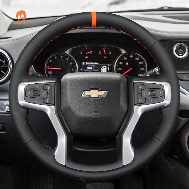 MEWANT Hand Stitch Car Steering Wheel Cover for Chevrolet Blazer Silverado Suburban Tahoe - Alcantara, Leather, Carbon Fiber, Easy Install, Non - Slip, Best Steering Wheel Cover