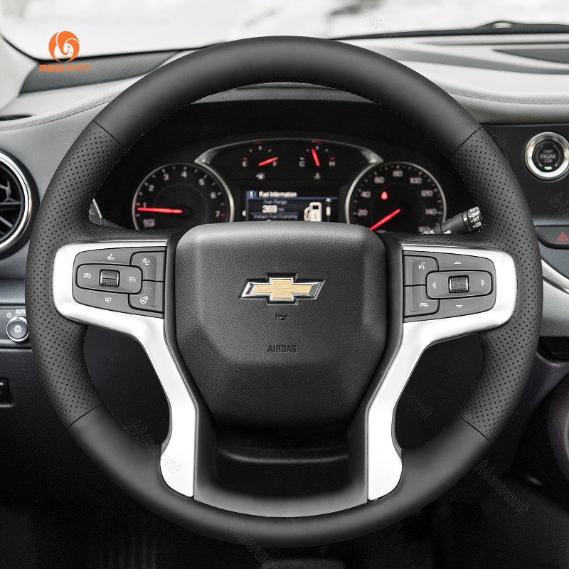 MEWANT Hand Stitch Car Steering Wheel Cover for Chevrolet Blazer Silverado Suburban Tahoe - Alcantara, Leather, Carbon Fiber, Easy Install, Non - Slip, Best Steering Wheel Cover