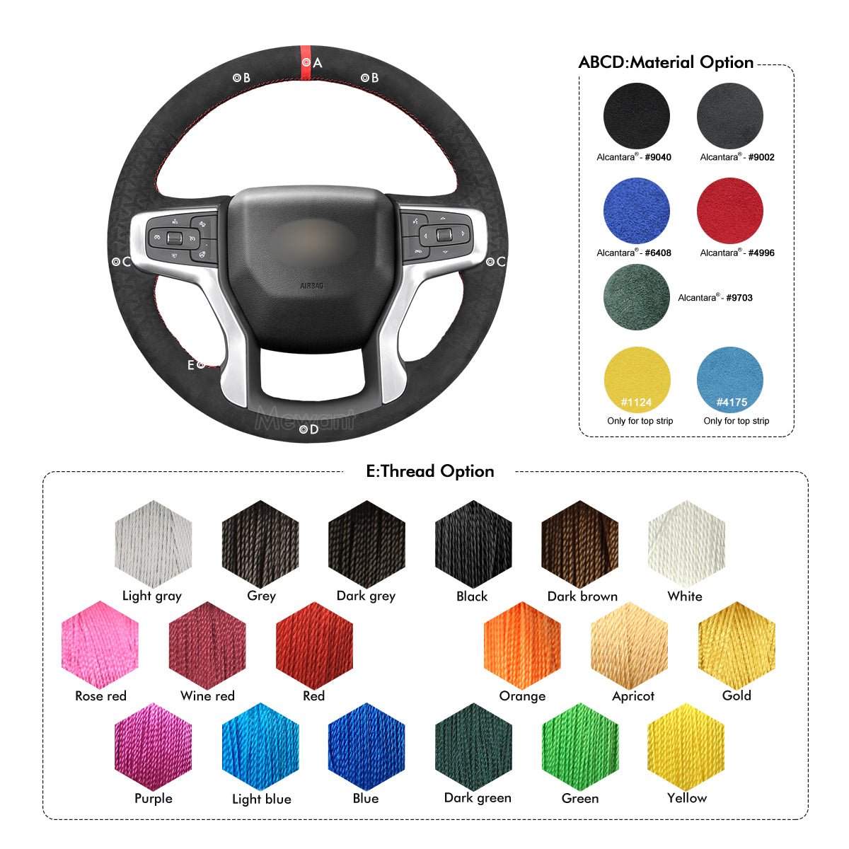 MEWANT Hand Stitch Car Steering Wheel Cover for Chevrolet Blazer Silverado Suburban Tahoe - Alcantara, Leather, Carbon Fiber, Easy Install, Non - Slip, Best Steering Wheel Cover