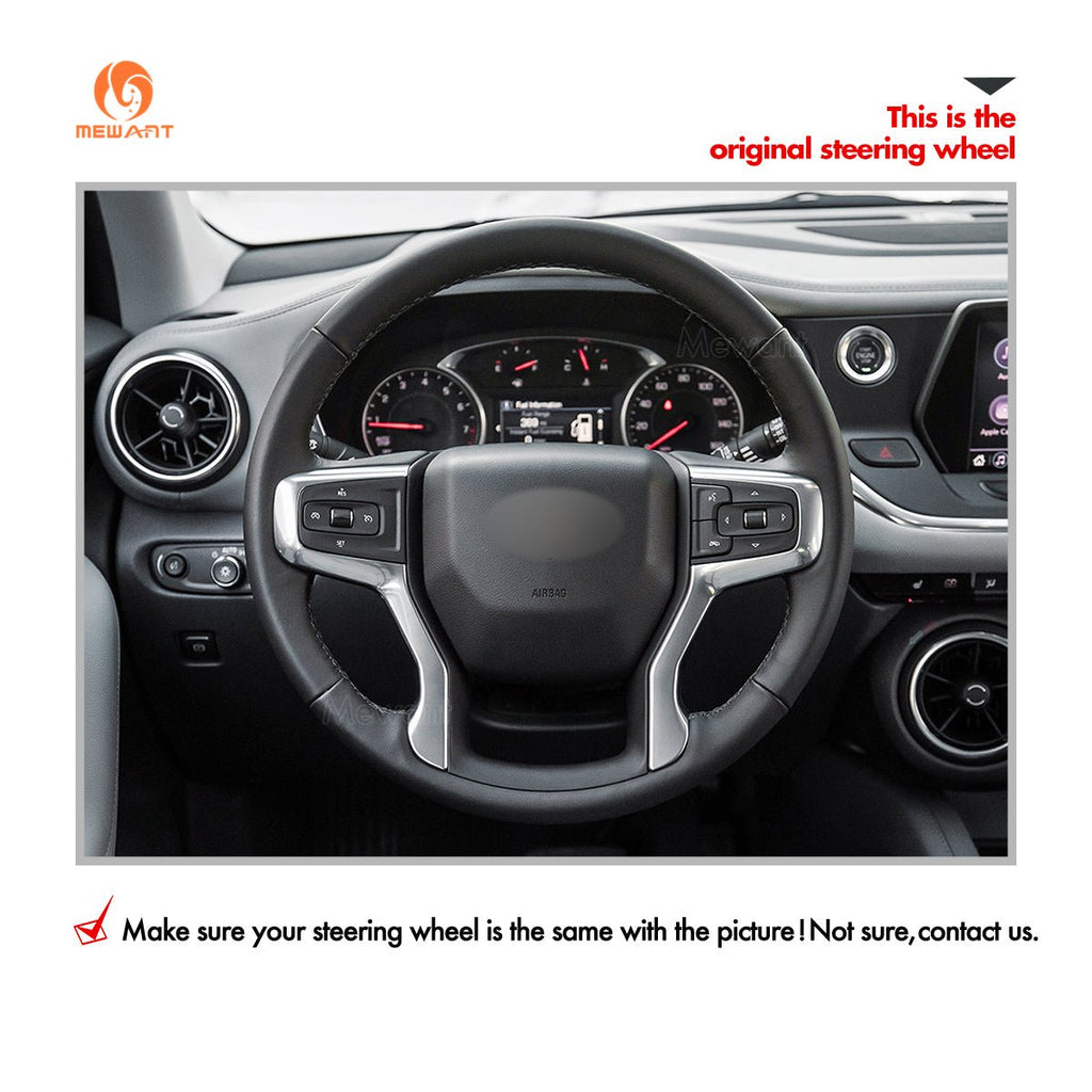 MEWANT Hand Stitch Car Steering Wheel Cover for Chevrolet Blazer Silverado Suburban Tahoe - Alcantara, Leather, Carbon Fiber, Easy Install, Non - Slip, Best Steering Wheel Cover
