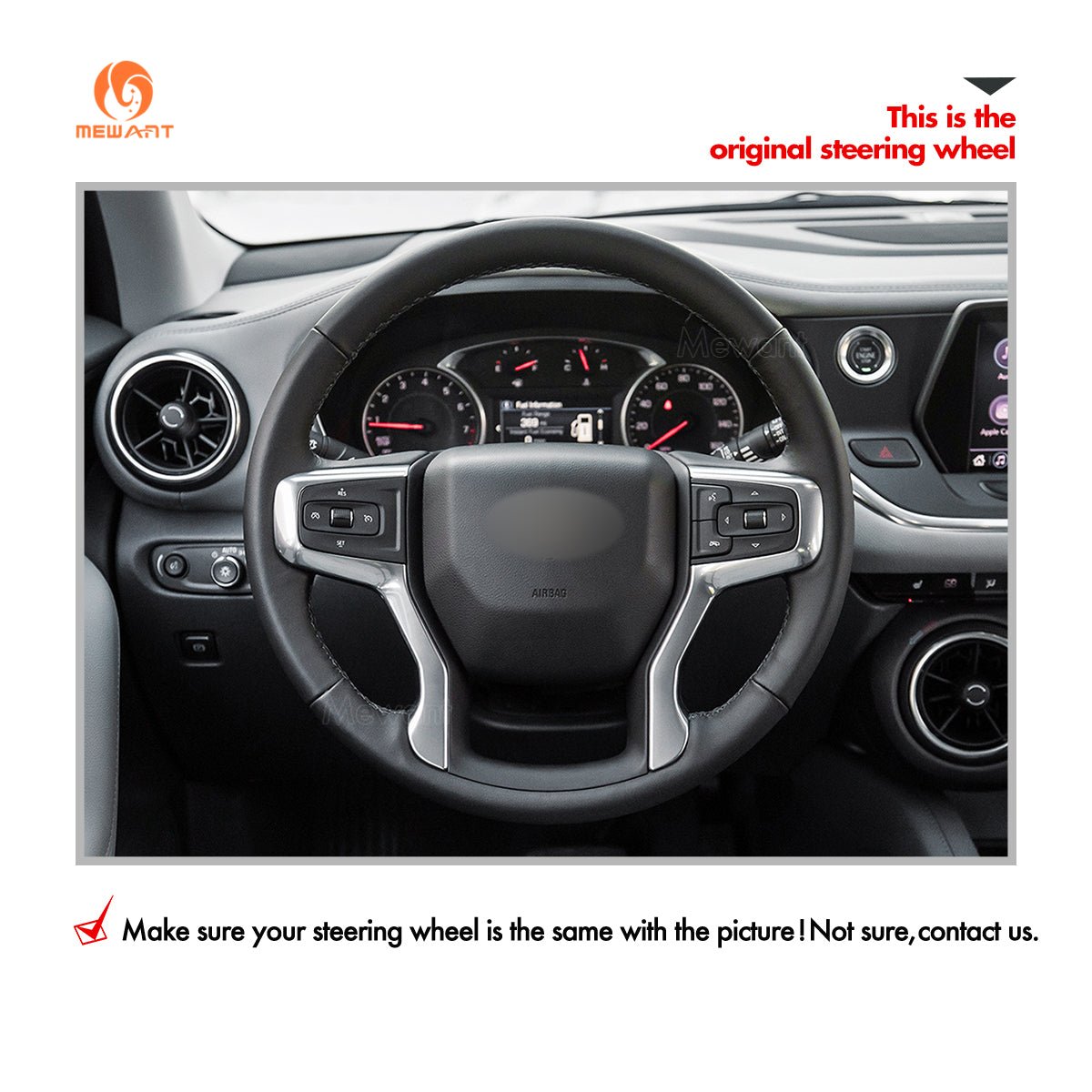 MEWANT Hand Stitch Car Steering Wheel Cover for Chevrolet Blazer Silverado Suburban Tahoe - Alcantara, Leather, Carbon Fiber, Easy Install, Non - Slip, Best Steering Wheel Cover