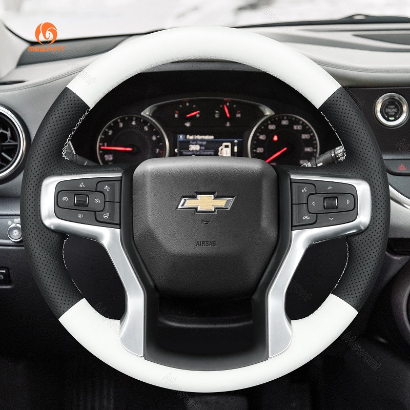 MEWANT Hand Stitch Car Steering Wheel Cover for Chevrolet Blazer Silverado Suburban Tahoe - Alcantara, Leather, Carbon Fiber, Easy Install, Non - Slip, Best Steering Wheel Cover