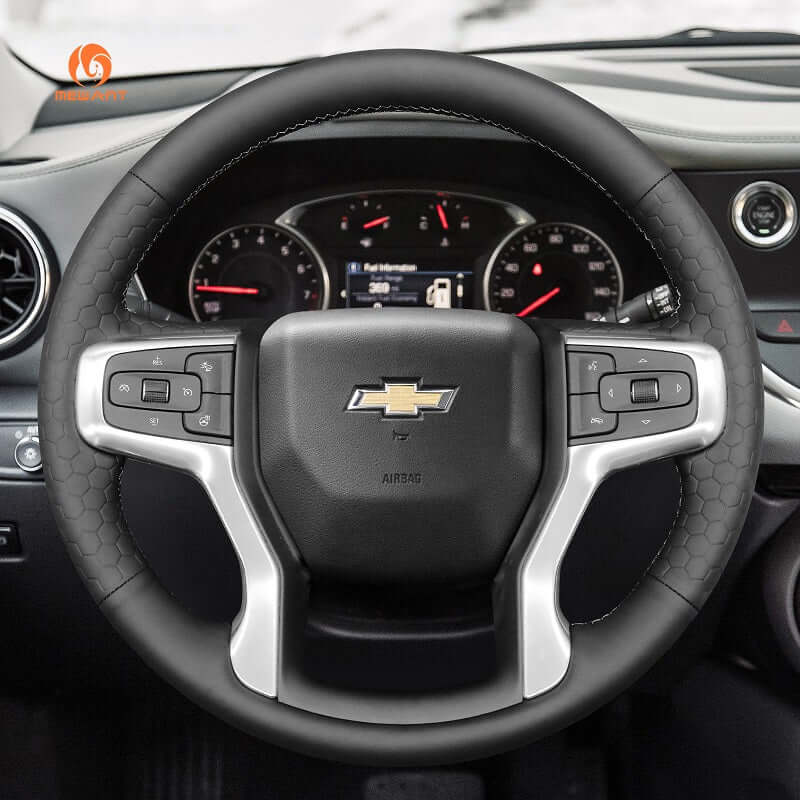 MEWANT Hand Stitch Car Steering Wheel Cover for Chevrolet Blazer Silverado Suburban Tahoe - Alcantara, Leather, Carbon Fiber, Easy Install, Non - Slip, Best Steering Wheel Cover