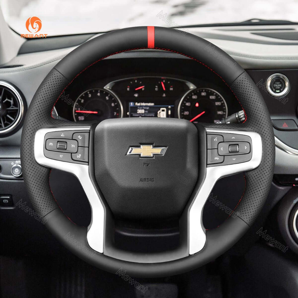 MEWANT Hand Stitch Car Steering Wheel Cover for Chevrolet Blazer Silverado Suburban Tahoe - Alcantara, Leather, Carbon Fiber, Easy Install, Non - Slip, Best Steering Wheel Cover