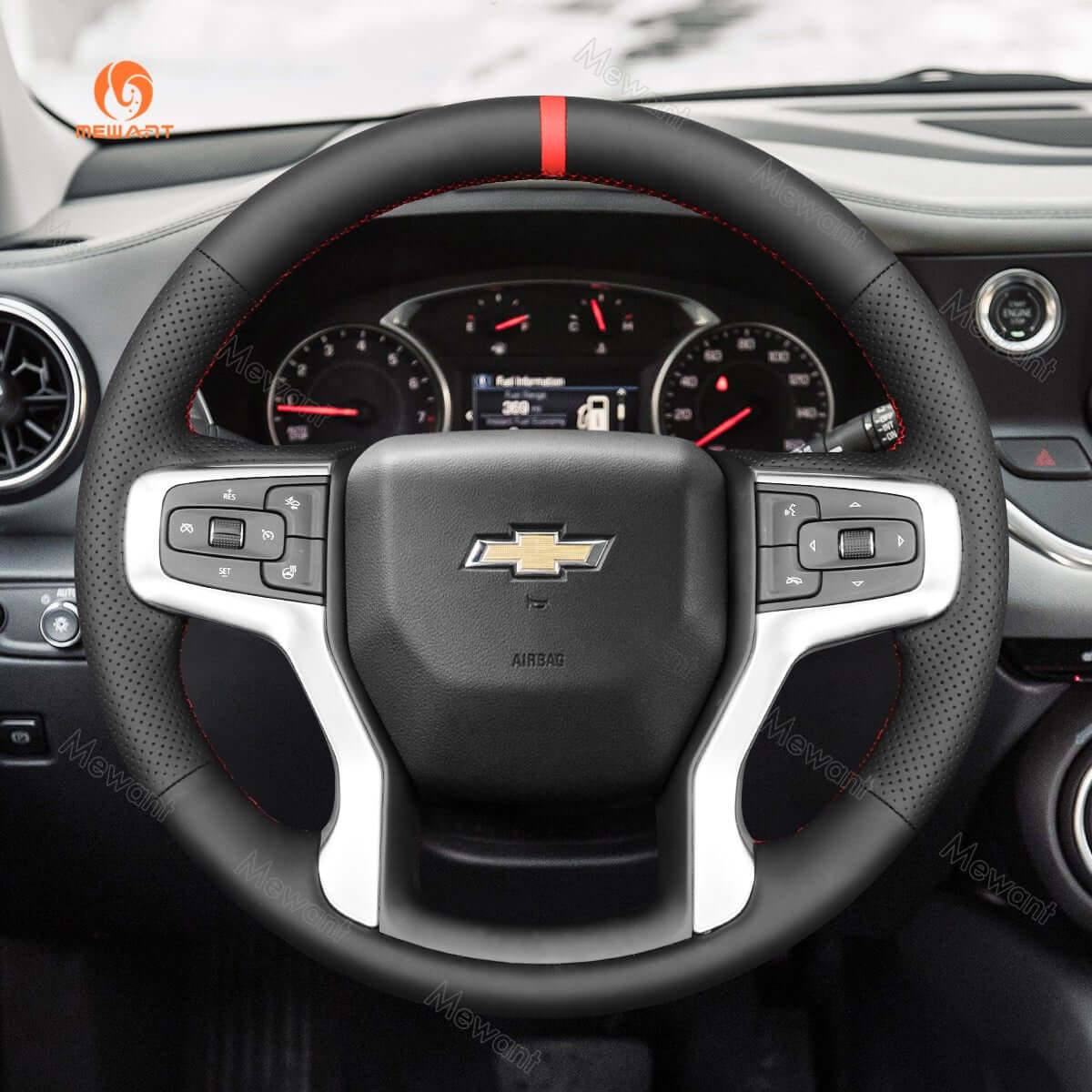 MEWANT Hand Stitch Car Steering Wheel Cover for Chevrolet Blazer Silverado Suburban Tahoe - Alcantara, Leather, Carbon Fiber, Easy Install, Non - Slip, Best Steering Wheel Cover