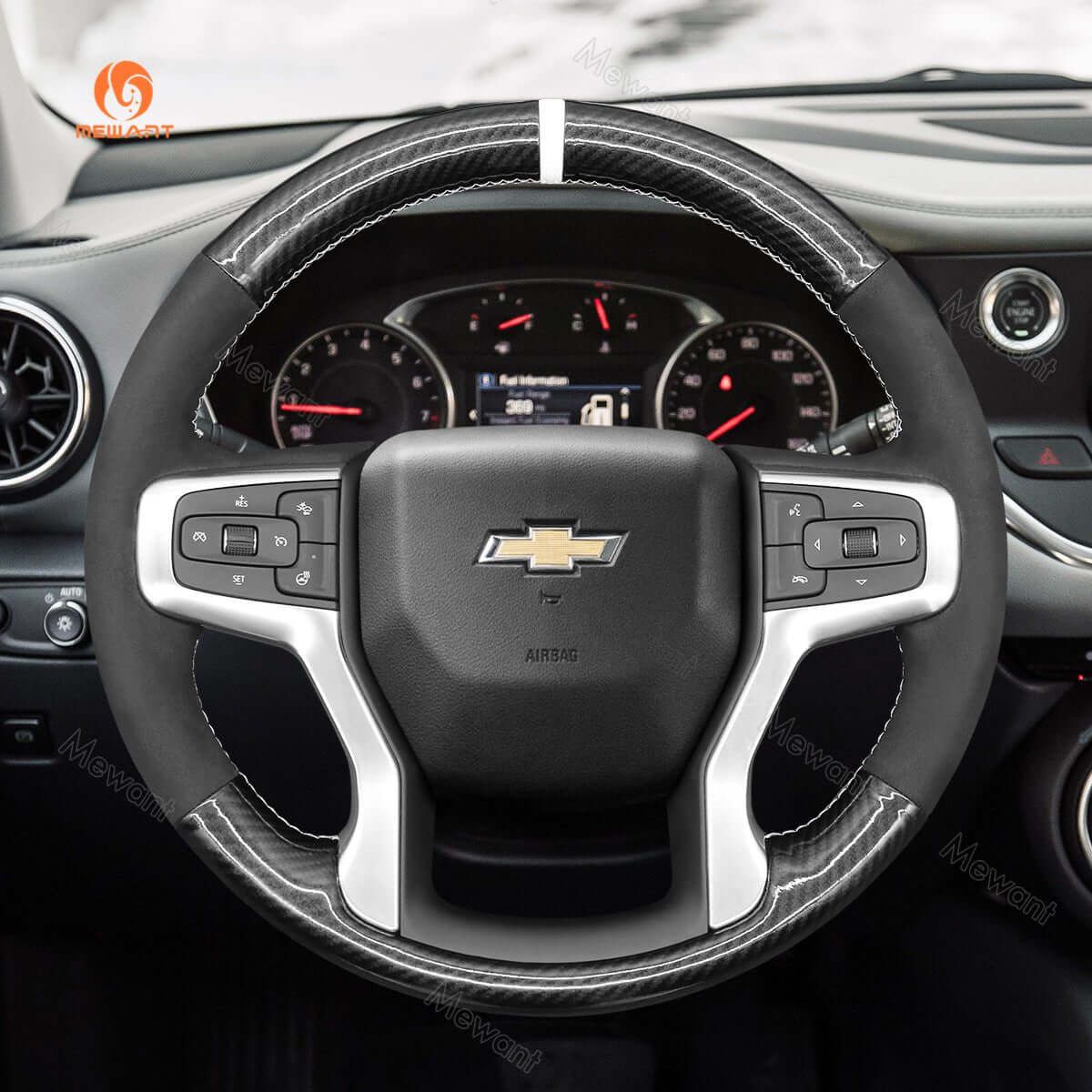 MEWANT Hand Stitch Car Steering Wheel Cover for Chevrolet Blazer Silverado Suburban Tahoe - Alcantara, Leather, Carbon Fiber, Easy Install, Non - Slip, Best Steering Wheel Cover