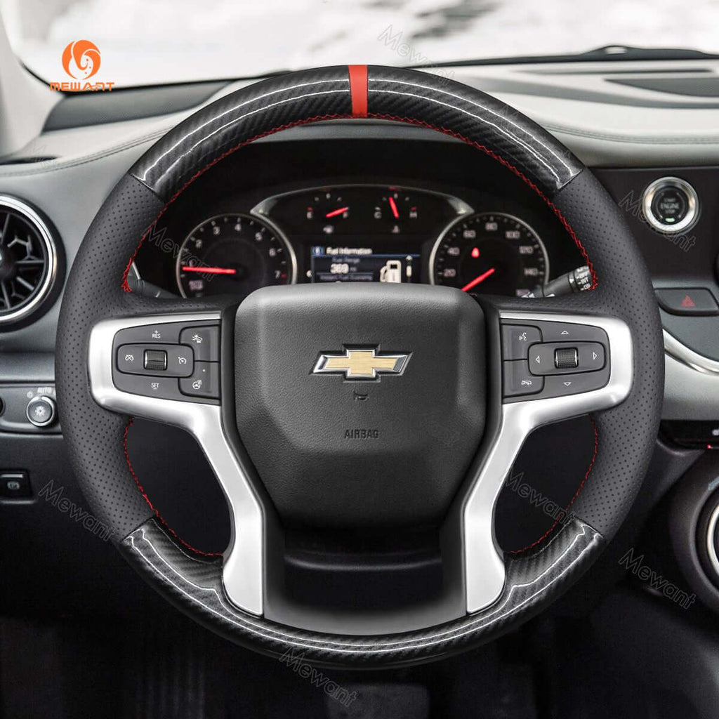 MEWANT Hand Stitch Car Steering Wheel Cover for Chevrolet Blazer Silverado Suburban Tahoe - Alcantara, Leather, Carbon Fiber, Easy Install, Non - Slip, Best Steering Wheel Cover